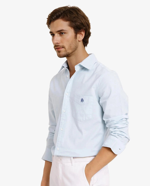 Rare Rabbit Men Oxo Pastel Turq Full Sleeve Collared Neck Button Closure Regular Fit Plain Shirt