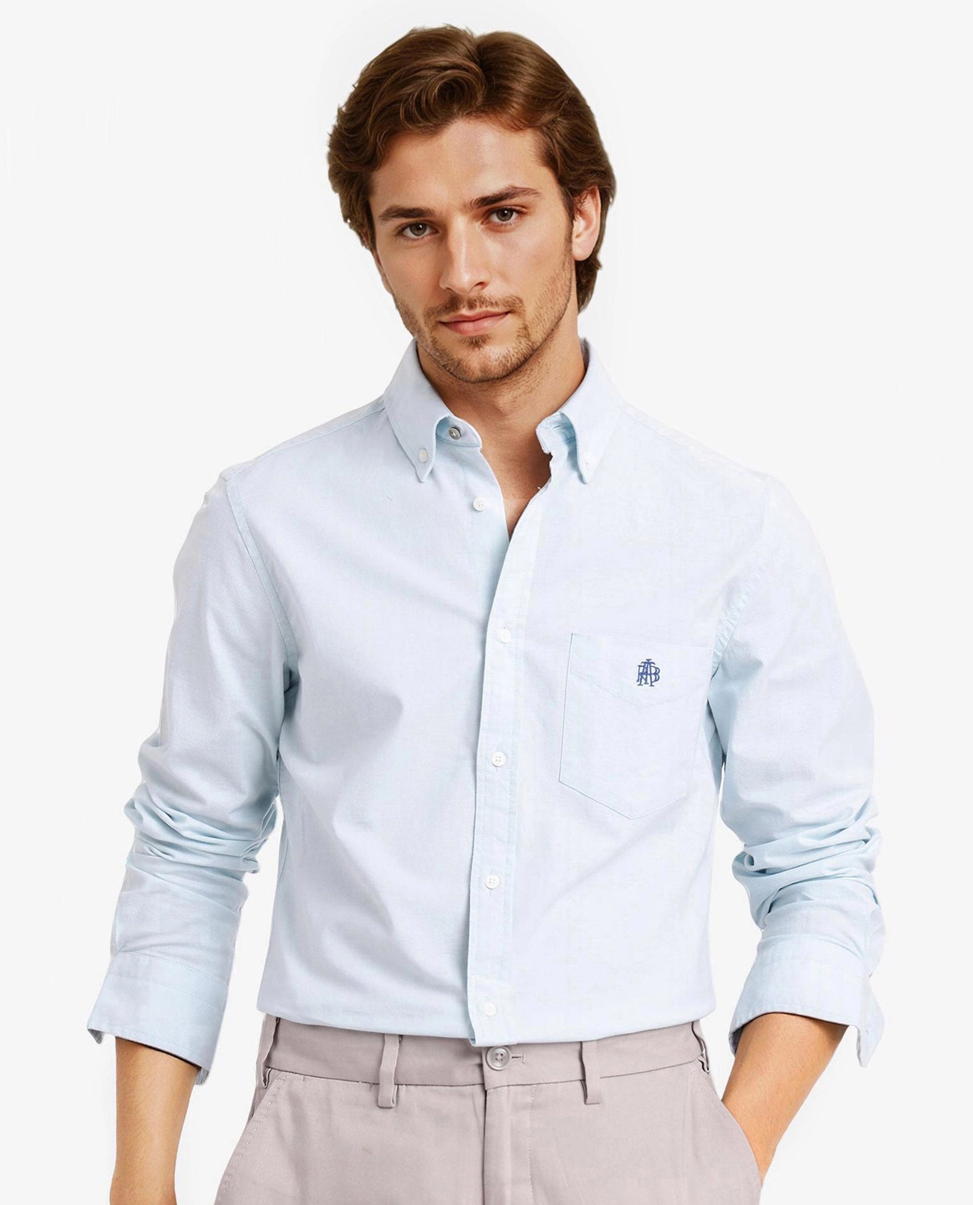 Rare Rabbit Men Oxob Pastel Turq Full Sleeve Collared Neck Button Closure Regular Fit Plain Shirt