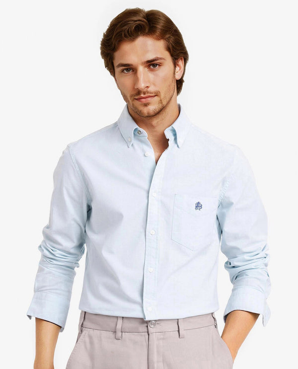 Rare Rabbit Men Oxob Pastel Turq Full Sleeve Collared Neck Button Closure Regular Fit Plain Shirt