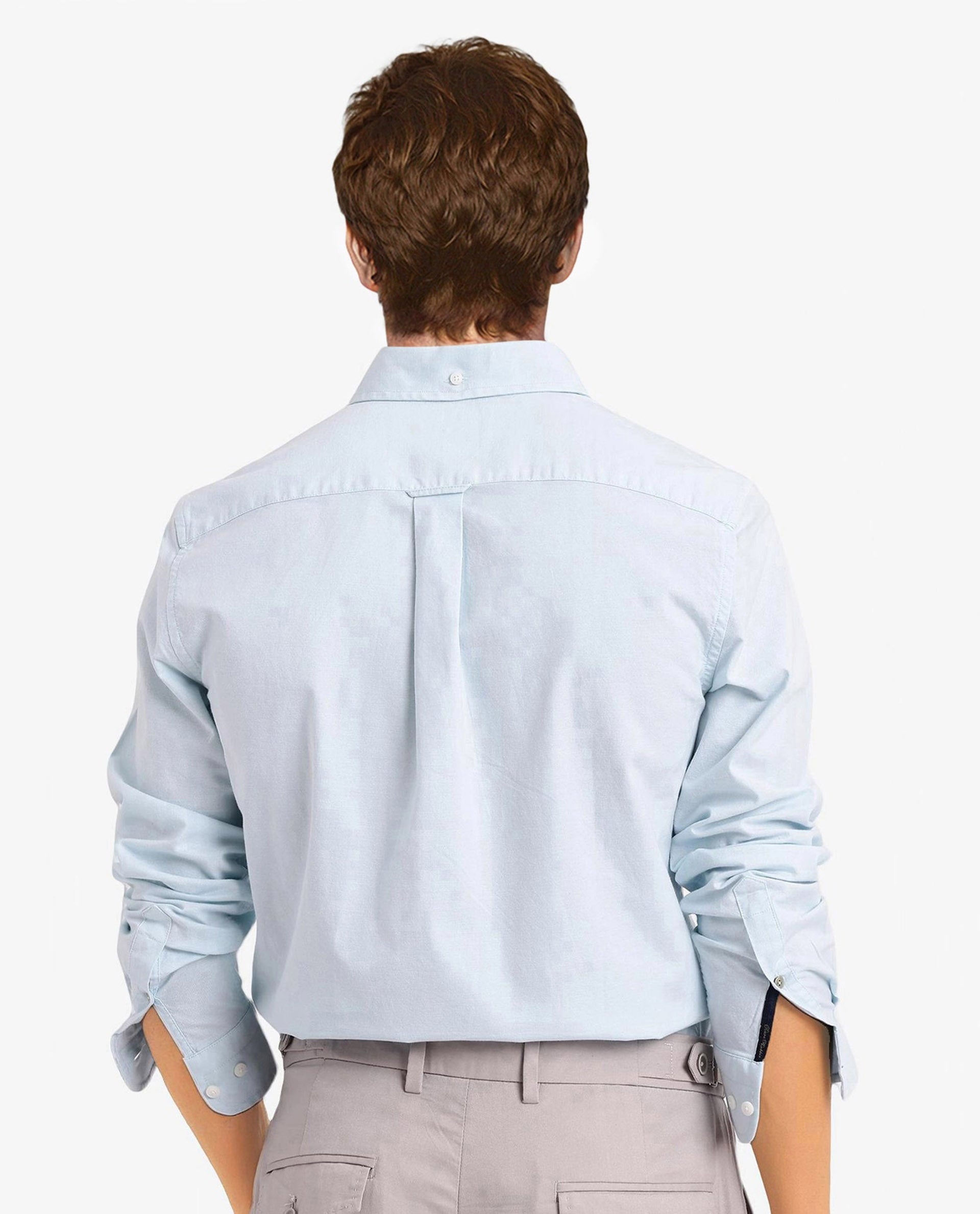 Rare Rabbit Men Oxob Pastel Turq Full Sleeve Collared Neck Button Closure Regular Fit Plain Shirt