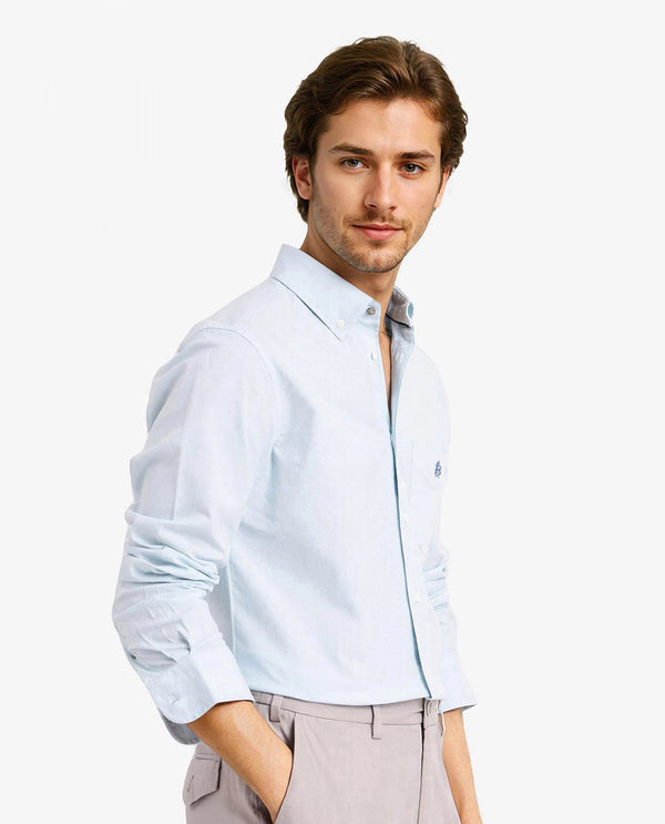 Rare Rabbit Men Oxob Pastel Turq Full Sleeve Collared Neck Button Closure Regular Fit Plain Shirt