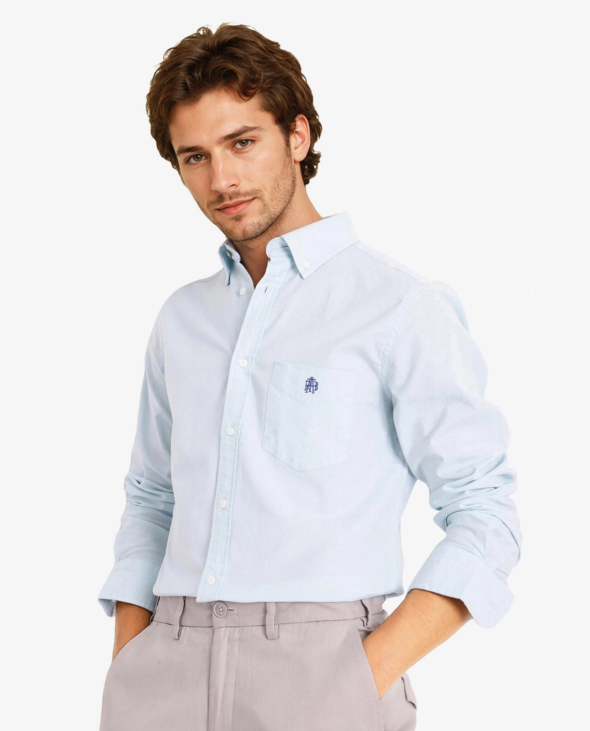 Rare Rabbit Men Oxob Pastel Turq Full Sleeve Collared Neck Button Closure Regular Fit Plain Shirt