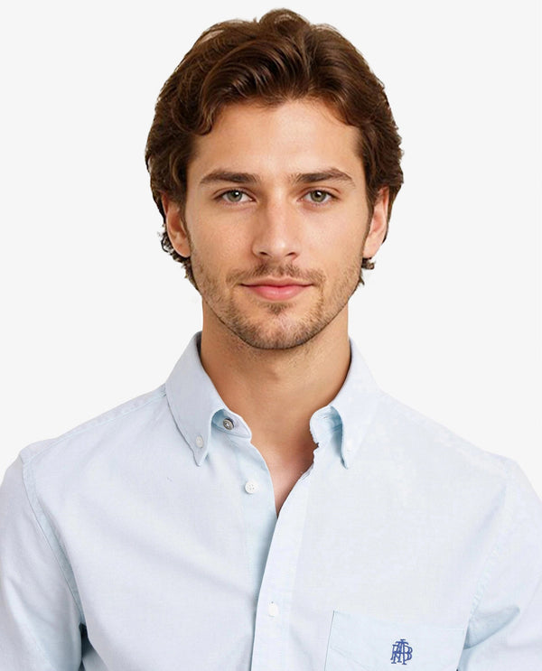 Rare Rabbit Men Oxob Pastel Turq Full Sleeve Collared Neck Button Closure Regular Fit Plain Shirt