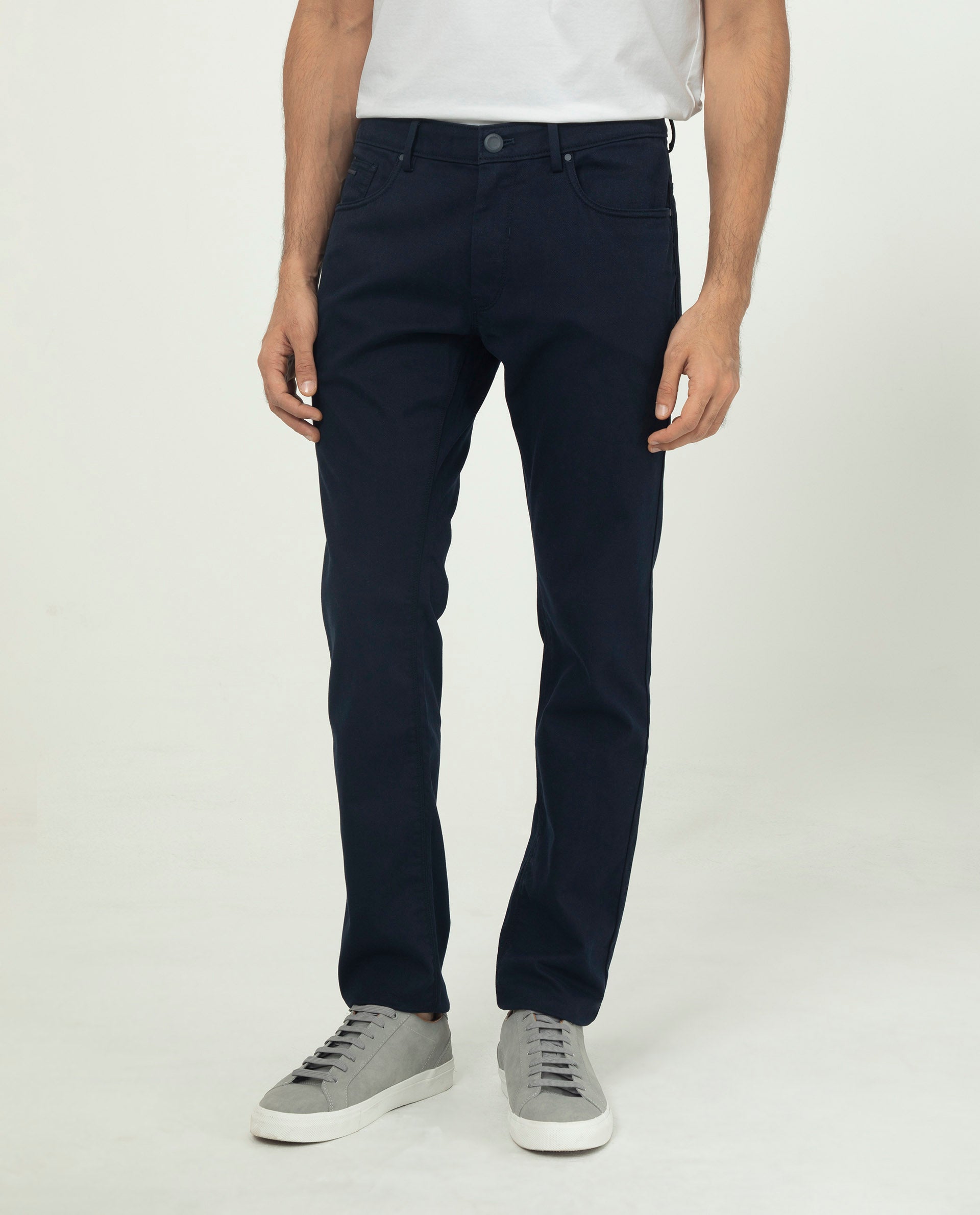 Rare Rabbit Men's Poke-2 Navy Solid Mid-Rise Regular Fit Trouser