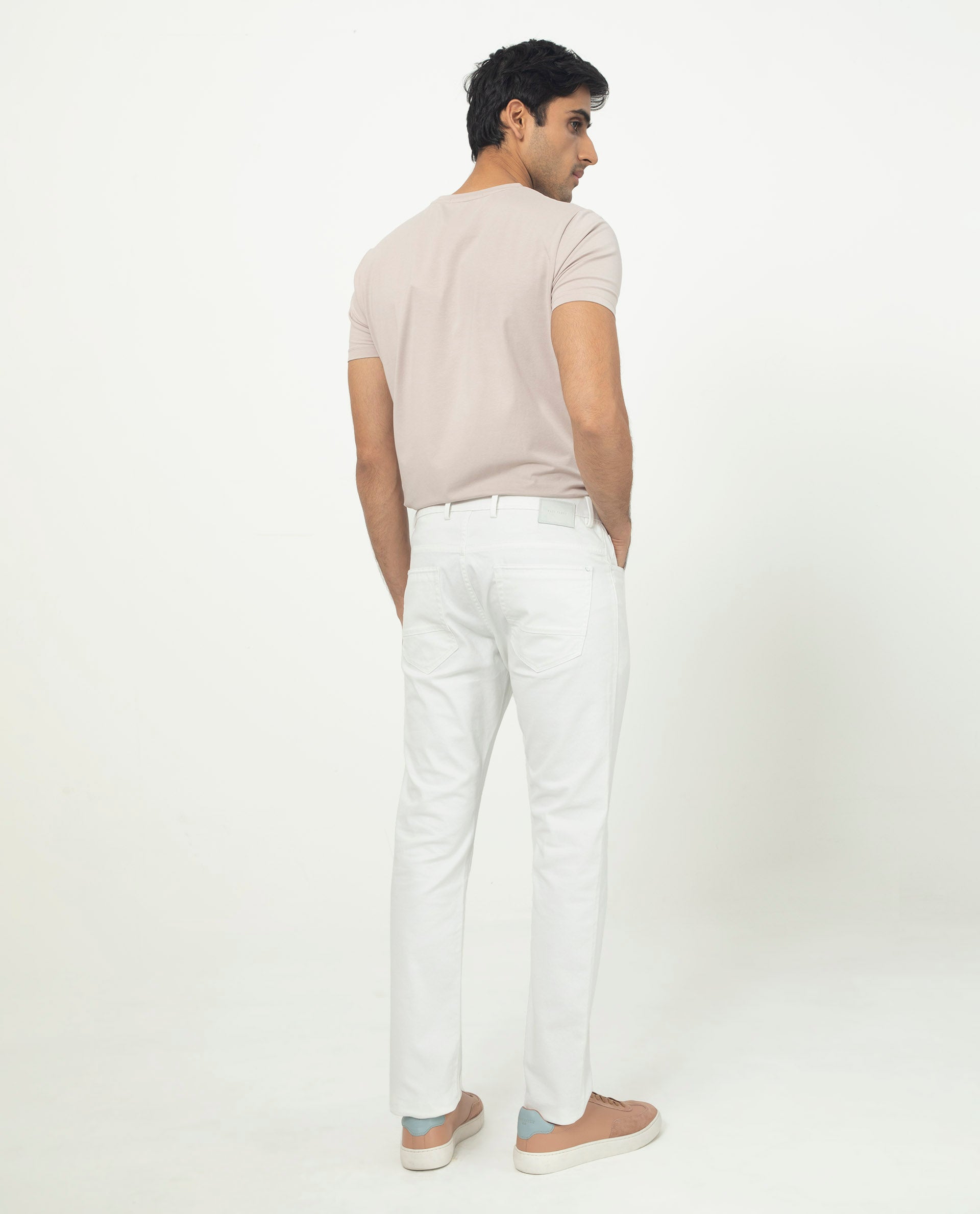 Rare Rabbit Men's Poke-2 White Solid Mid-Rise Regular Fit Trouser