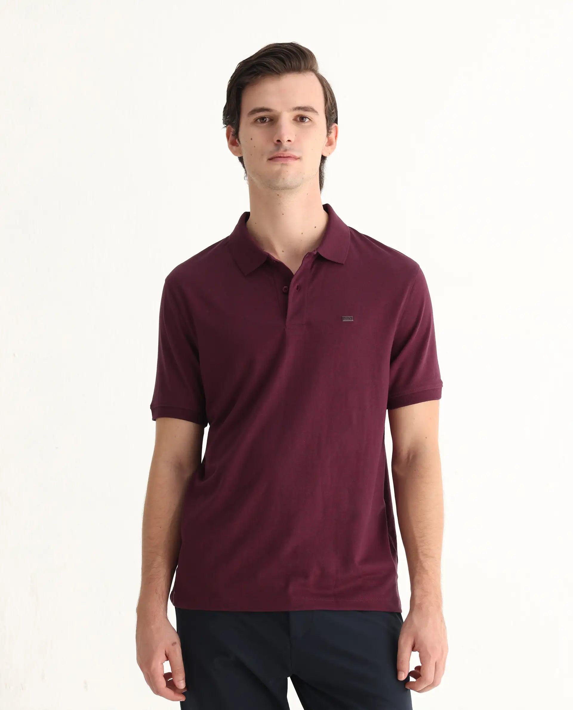 Rare Rabbit Men Schop Light Maroon Cotton Blend Short Sleeve Regular Fit Solid Polo