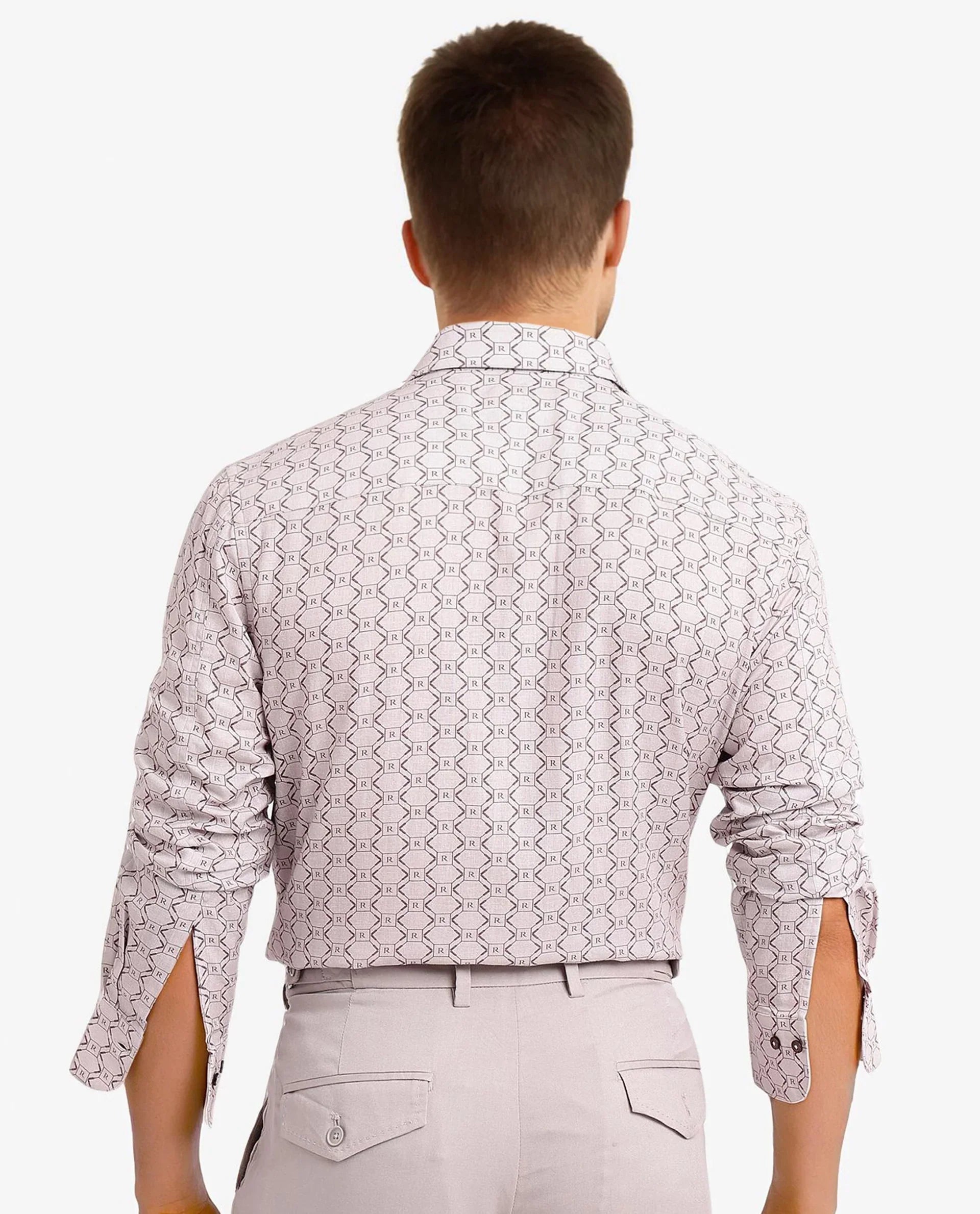 Rare Rabbit Men Trends Dusky Pink Full Sleeve Regular Fit Monogram Print Shirt