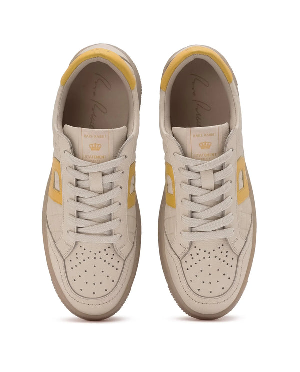 Rare Rabbit Men Quilt Yellow Parachute Fabric with Milled Leather Low-Top Lace Up Quilted Sneaker Shoes Shoes