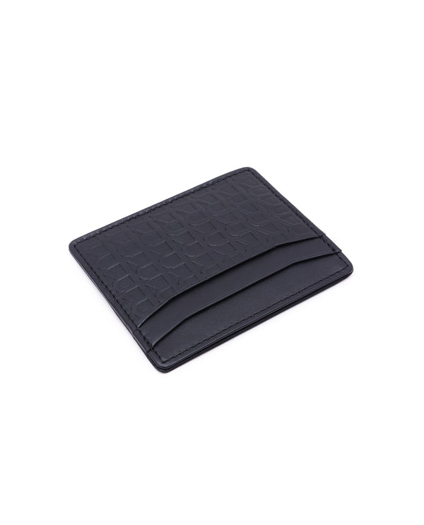 Rare Rabbit Mens Tella Black Slim RFID Monogram Embossed Credit Card Holder
