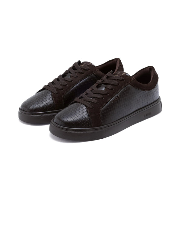 Rare Rabbit Men Herlock Brown Plated Genuine Leather with a Branded Metal Trim Low-Top Lace-Up Sneaker Shoes