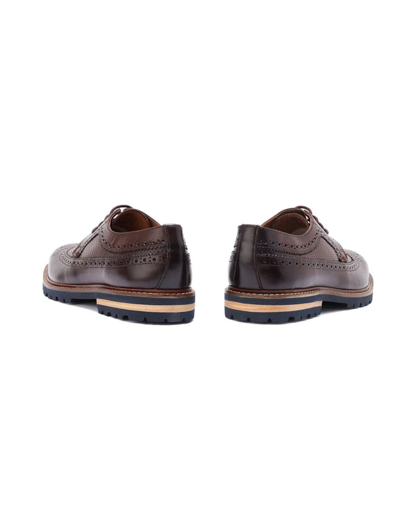 Rare Rabbit Mens Brox Maroon Derby Lace-Up Brogue Detailing Leather Formal Shoes