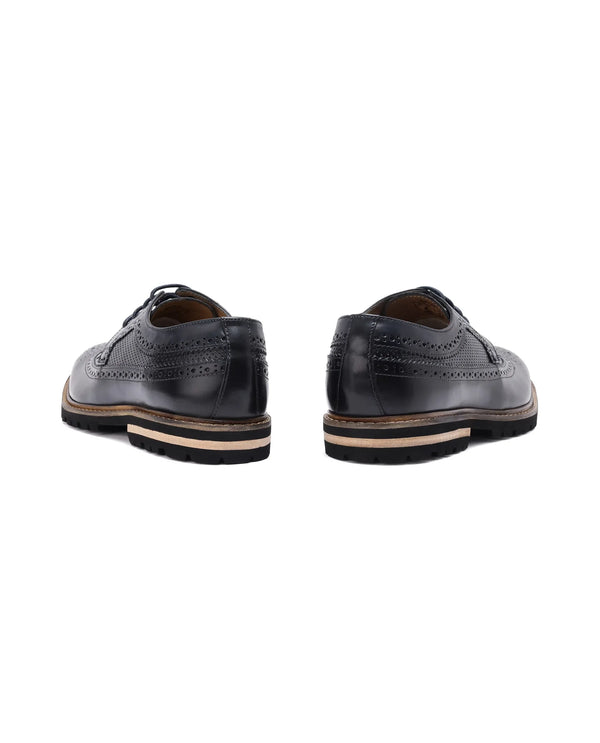 Rare Rabbit Mens Brox Navy Derby Lace-Up Brogue Detailing Leather Formal Shoes