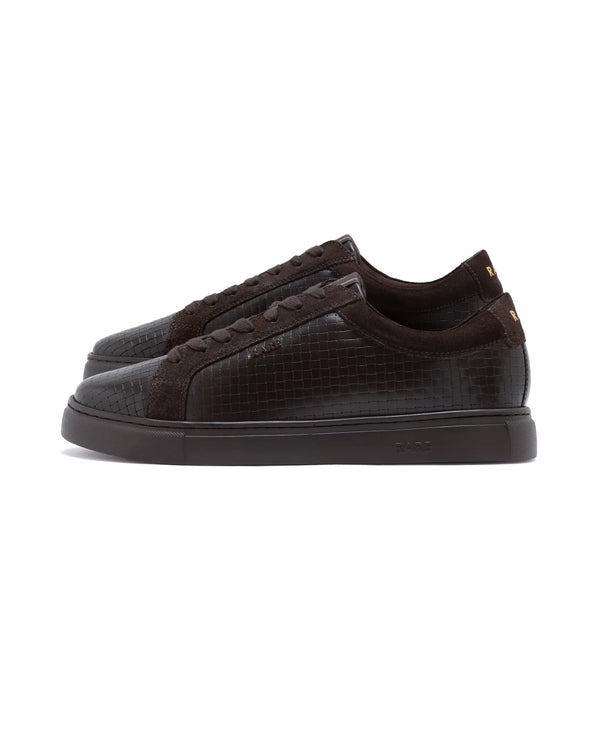 Rare Rabbit Men Herlock Brown Plated Genuine Leather with a Branded Metal Trim Low-Top Lace-Up Sneaker Shoes