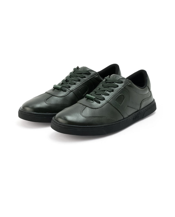 Rare Rabbit Mens Merc Dark Green Round Toe Genuine Leather Lace Up Low Top Sneaker Shoes