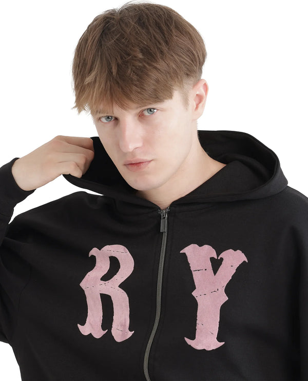 Rare Rabbit Men Con Black Cotton Blend Fabric Full Sleeve Boxy Fit Printed Sweatshirt