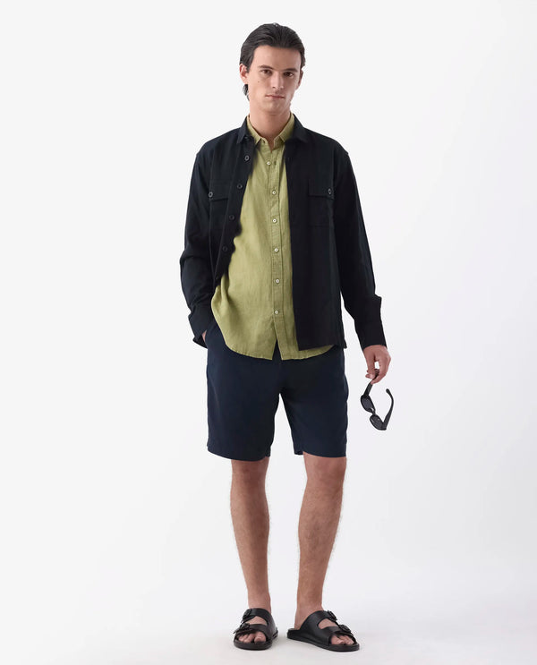 Rare Rabbit Men's Edam Navy Lyocell Cotton Linen Fabric Knee Length Relaxed Fit Solid Shorts