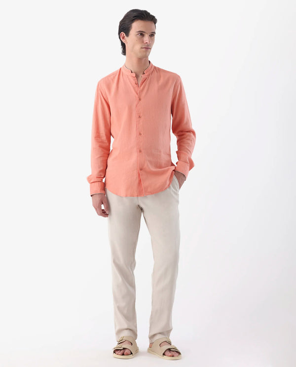 Rare Rabbit Mens Reric Pastel Beige Drawstring Closure Solid Linen Trouser