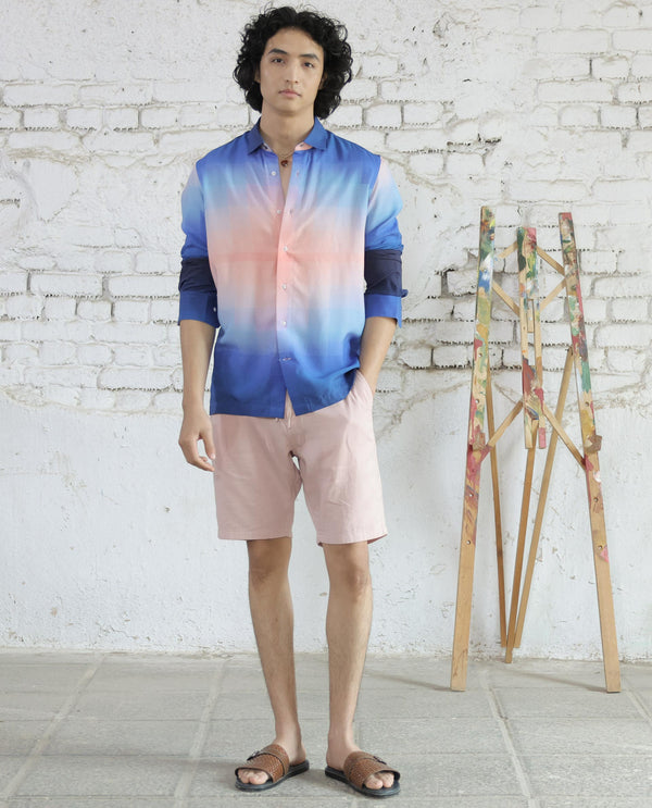Rare Rabbit Men's Obroom Light Pink Viscose Fabric Full Sleeves Ombre Shirt