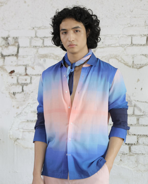 Rare Rabbit Men's Obroom Light Pink Viscose Fabric Full Sleeves Ombre Shirt