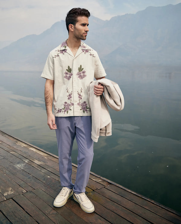 Rare Rabbit Men Driver-2 Dusky Purple Cotton Elastane Fabric Button Closure Plain Trouser