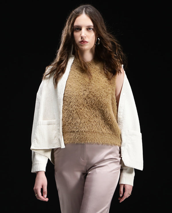 Rareism Women Sielo Dark Beige Relaxed Fit Plain Sweater