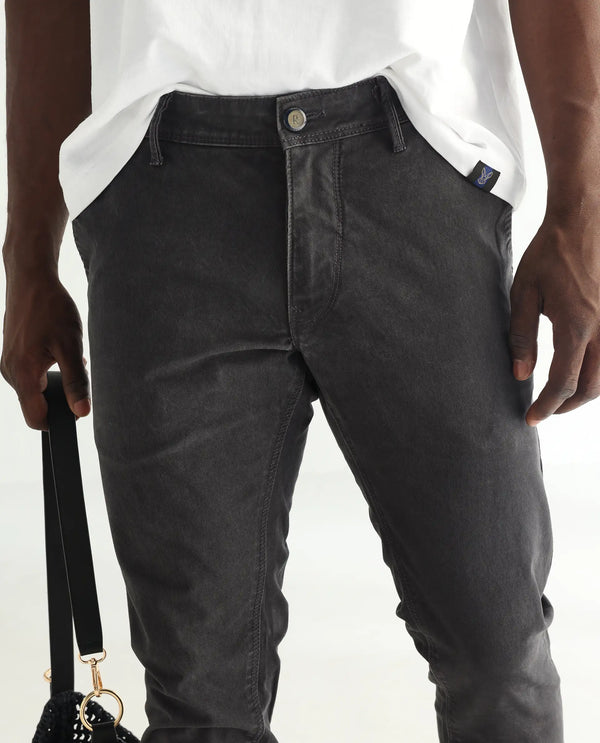 Rare Rabbit Men's Oxin Grey Jeans Rinse Wash Mid-Rise Slim Fit Jeans