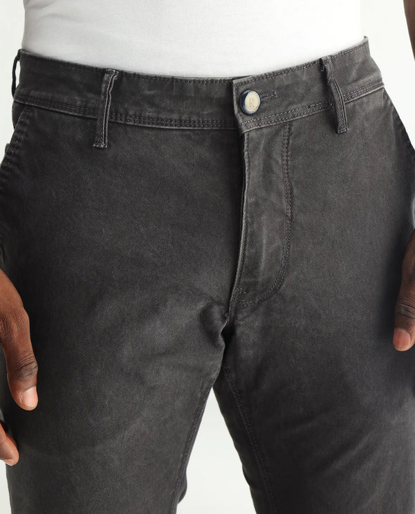 Rare Rabbit Men's Oxin Grey Jeans Rinse Wash Mid-Rise Slim Fit Jeans