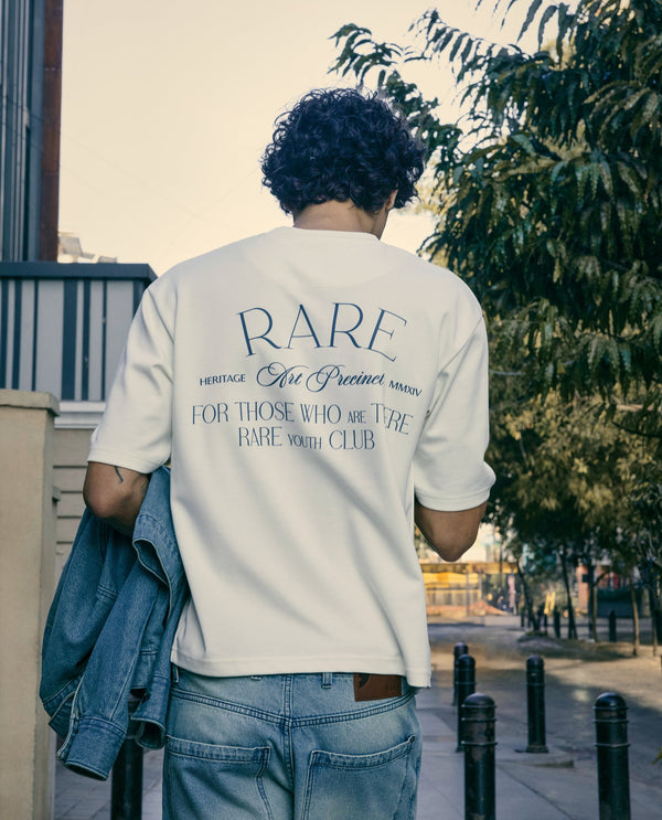Rare Rabbit Men Persus Off White Cotton Poly Fabric Short Sleeve Boxy Fit Printed T-Shirt