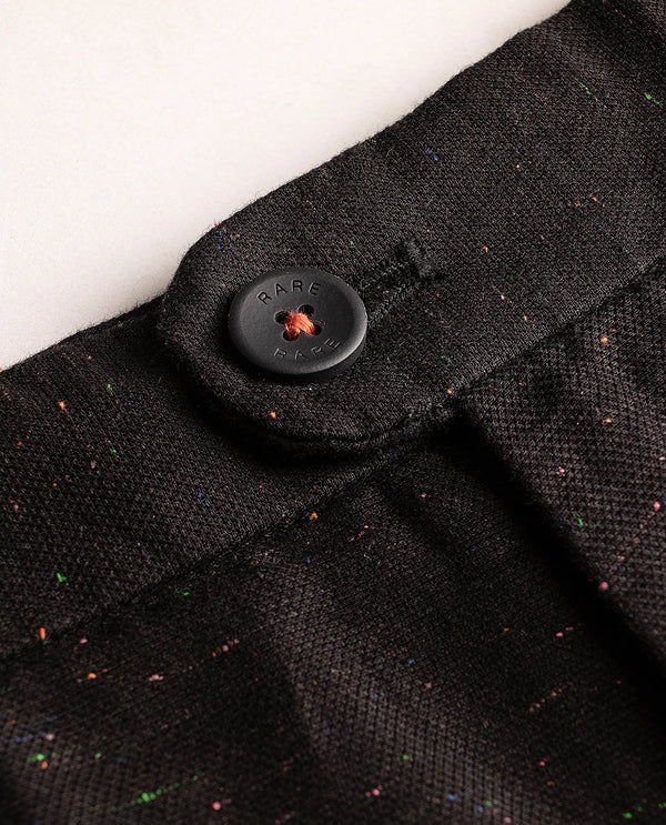Rare Rabbit Men Biot Black Cotton Elastane Fabric Mid Rise Fantasy Print Pleated Plain Trouser
