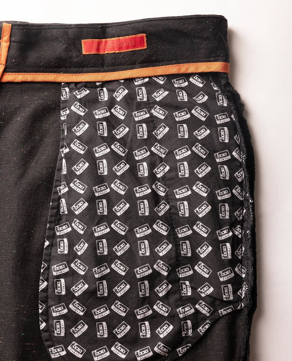 Rare Rabbit Men Biot Black Cotton Elastane Fabric Mid Rise Fantasy Print Pleated Plain Trouser