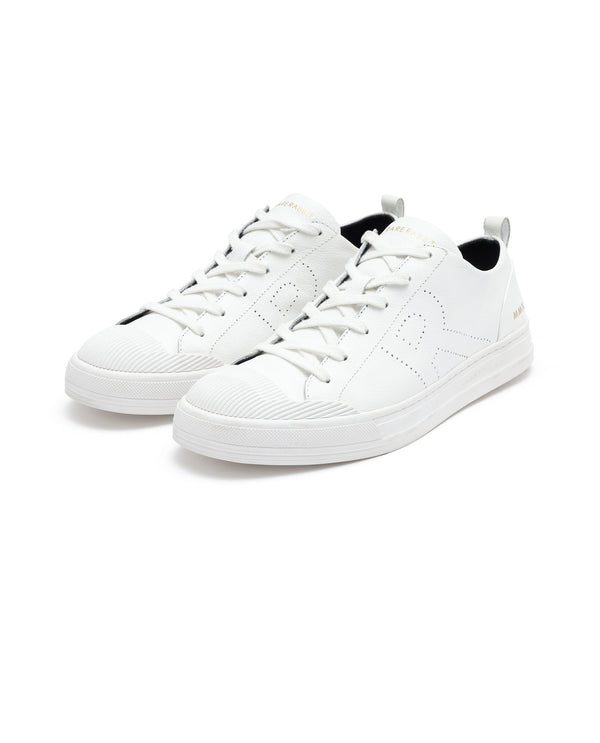 Rare Rabbit Mens Sauron Pro White Premium Milled Leather Lace Up Low Top Round Toe Sneaker Shoes