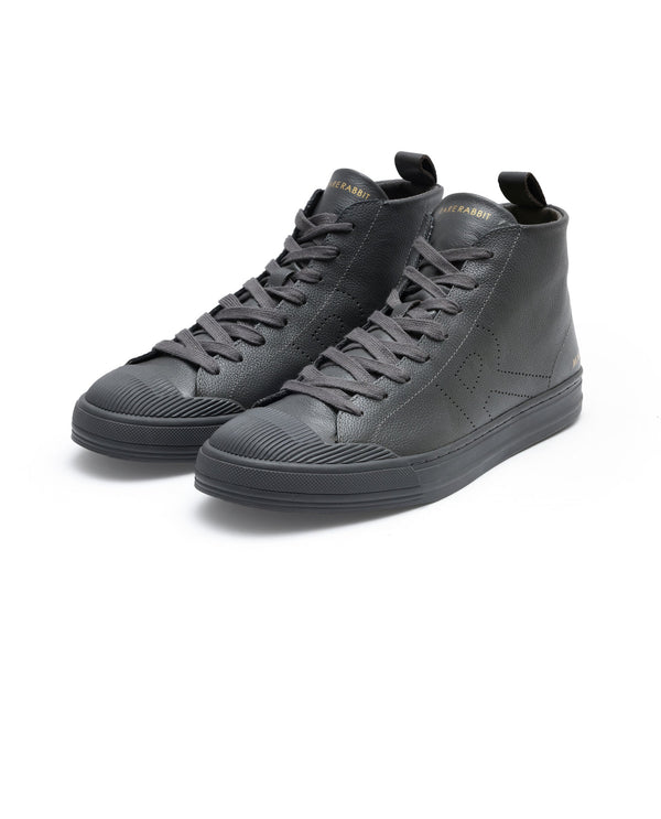Rare Rabbit Mens Sauron Hi Pro Dark Grey Premium Milled Leather Lace Up High Top Round Toe Sneaker Shoes
