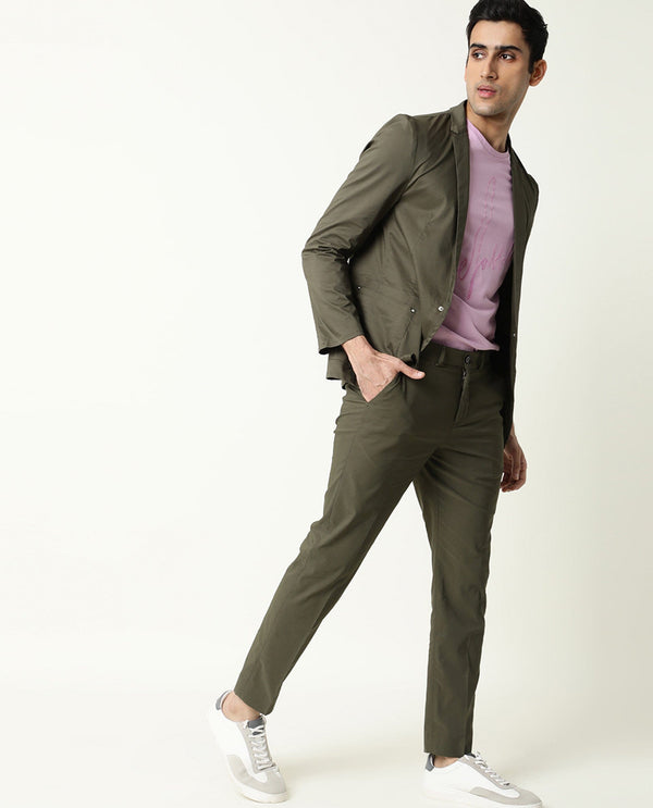 Rare Rabbit Men's Glaze Olive Plain Lightweight Blazer/Jacket