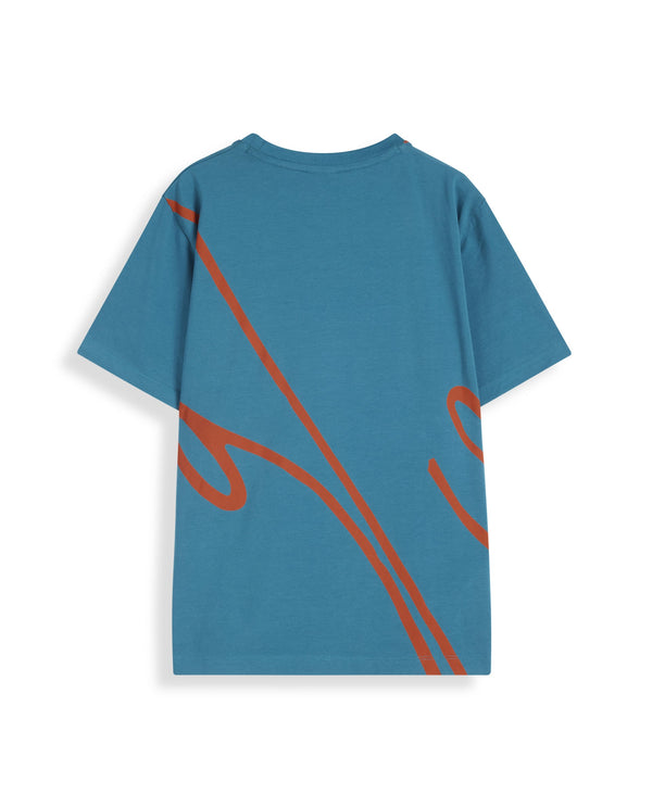 Rare Ones Kids Ezon Turq Cotton Short Sleeve Crew Neck Graphic Signature Print T-Shirt