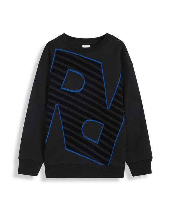 Rare Ones Kids Baros Black Cotton Full Sleeve Crew Neck Flock Print Sweatshirt