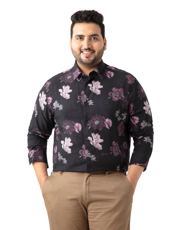 Rare Rabbit Men's Boro Purple Viscose Fabric Floral Print Full Sleeves Shirt Plus Size