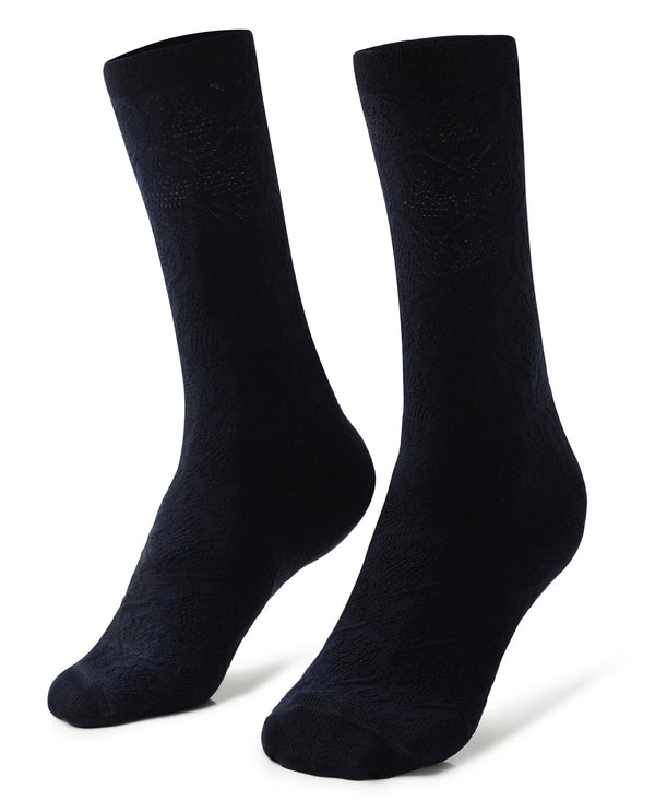 Rare Rabbit Men's Jacq Navy Cotton Fabric Mid Calf Socks