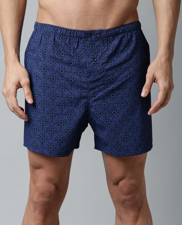 RARE RABBIT MEN'S NIGHT BLUE BOXERS PRINTED MID RISE
