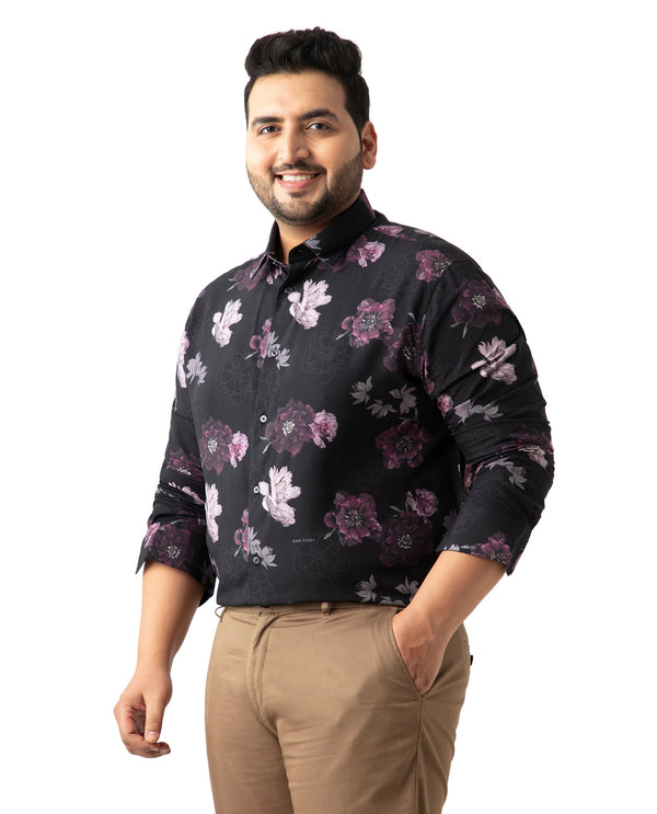 Rare Rabbit Men's Boro Purple Viscose Fabric Floral Print Full Sleeves Shirt Plus Size