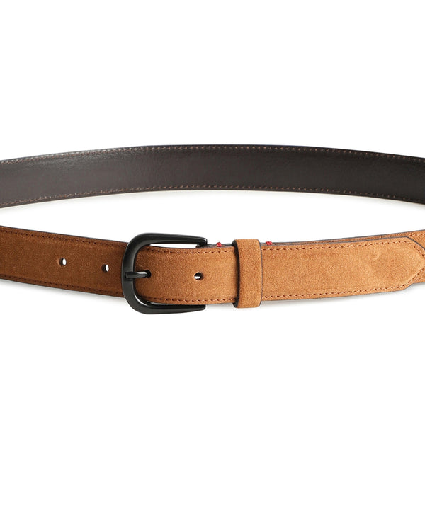 Rare Rabbit Men'S Suedo Yellow Belt Leather Fabric Solid