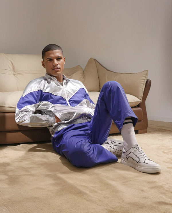 Rare Rabbit Men Albi-B Blue Nylon Fabric Elasticated Waistband with Drawstring Closure Plain Track Pant