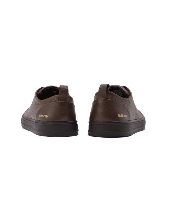 Rare Rabbit Mens Sauron Pro Dark Brown Premium Milled Leather Lace Up Low Top Round Toe Sneaker Shoes