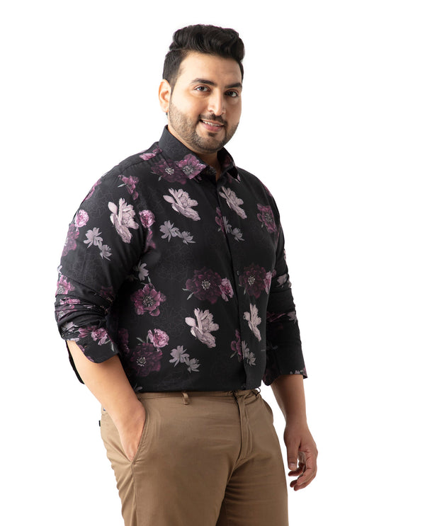 Rare Rabbit Men's Boro Purple Viscose Fabric Floral Print Full Sleeves Shirt Plus Size