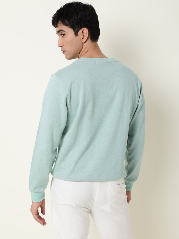 Rare Rabbit Men's Aztec Blue Cotton Fabric Full Sleeves Abstract Print Knitted Sweatshirt