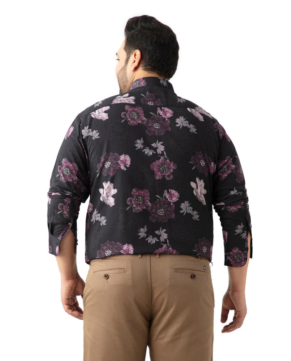 Rare Rabbit Men's Boro Purple Viscose Fabric Floral Print Full Sleeves Shirt Plus Size