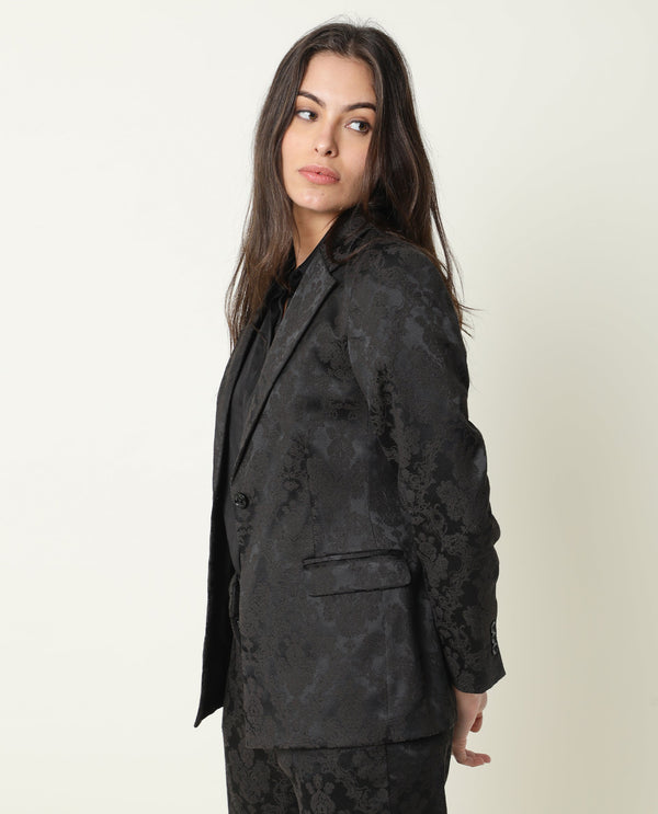 Rareism Women Misure Black Full Sleeves Tailored Fit Abstract Print Polyester Fabric Blazer