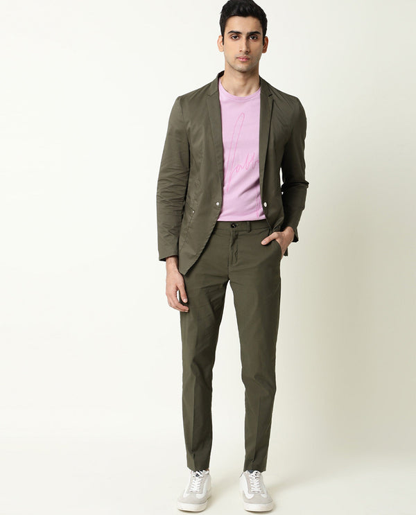 Rare Rabbit Men's Glaze Olive Plain Lightweight Blazer/Jacket
