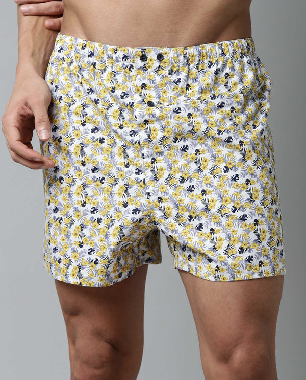 RARE RABBIT MEN'S QUILT WHITE BOXERS PRINTED MID RISE