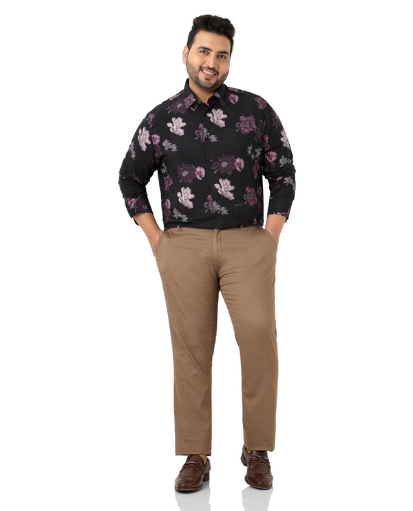 Rare Rabbit Men's Boro Purple Viscose Fabric Floral Print Full Sleeves Shirt Plus Size