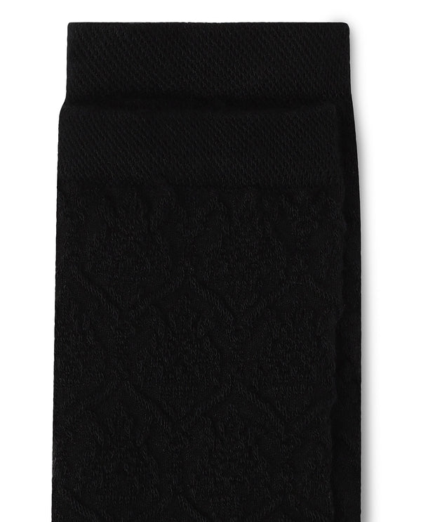 Rare Rabbit Men's Jacq Black Cotton Fabric Mid Calf Socks